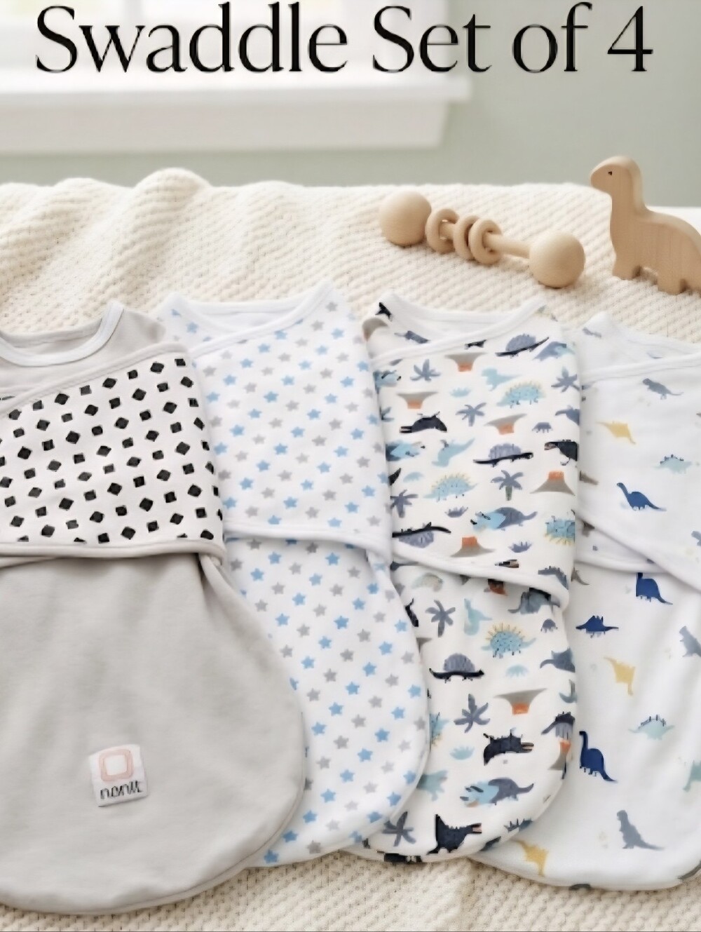 Set of 4 Baby Sleeper Swaddles - EUC - Includes Nanit - Dinosaur & Star Prints